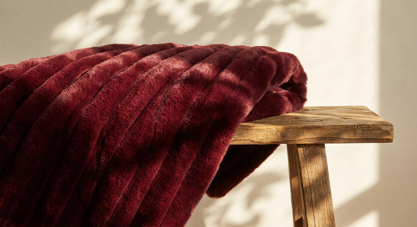 The Anara Blanket in Pomegranate, settled across a bench